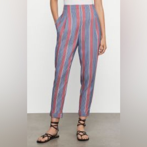 BCBGMAXAZRIA Striped Slim Ankle Trouser Pant In Blue Combo High Waist size xs - Picture 1 of 9